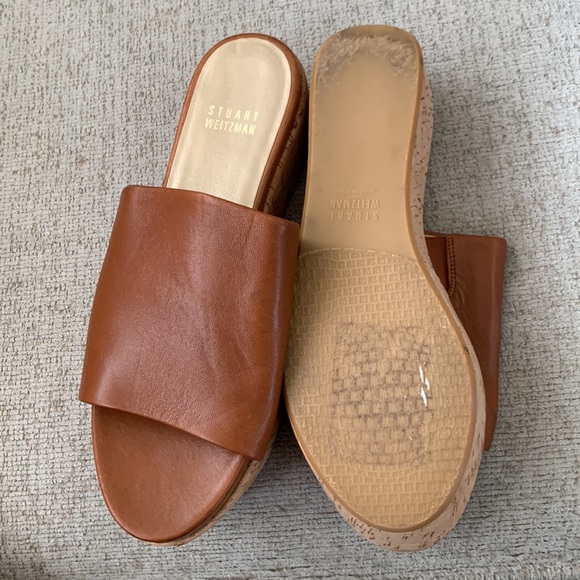 Stuart Weitzman Flat-out Leather & Cork Flatform Slides, Size 6.5 - Picture 6 of 6